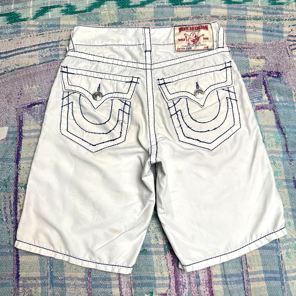 MENS VINTAGE TRUE RELIGION BOARD SHORTS SWIM TRUNKS BATHING SUIT 30 READ